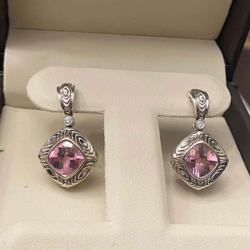 Charles Krypell Pink and Silver Geometric Earrings